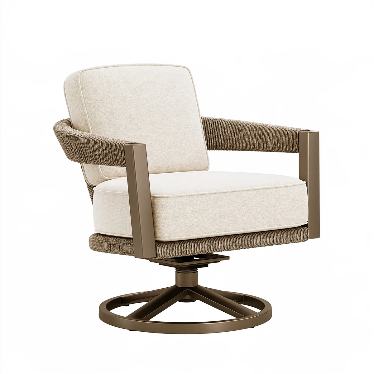 Poltrona girevole 75 x 80 x 88 cm in corda e tessuto beige per esterno
