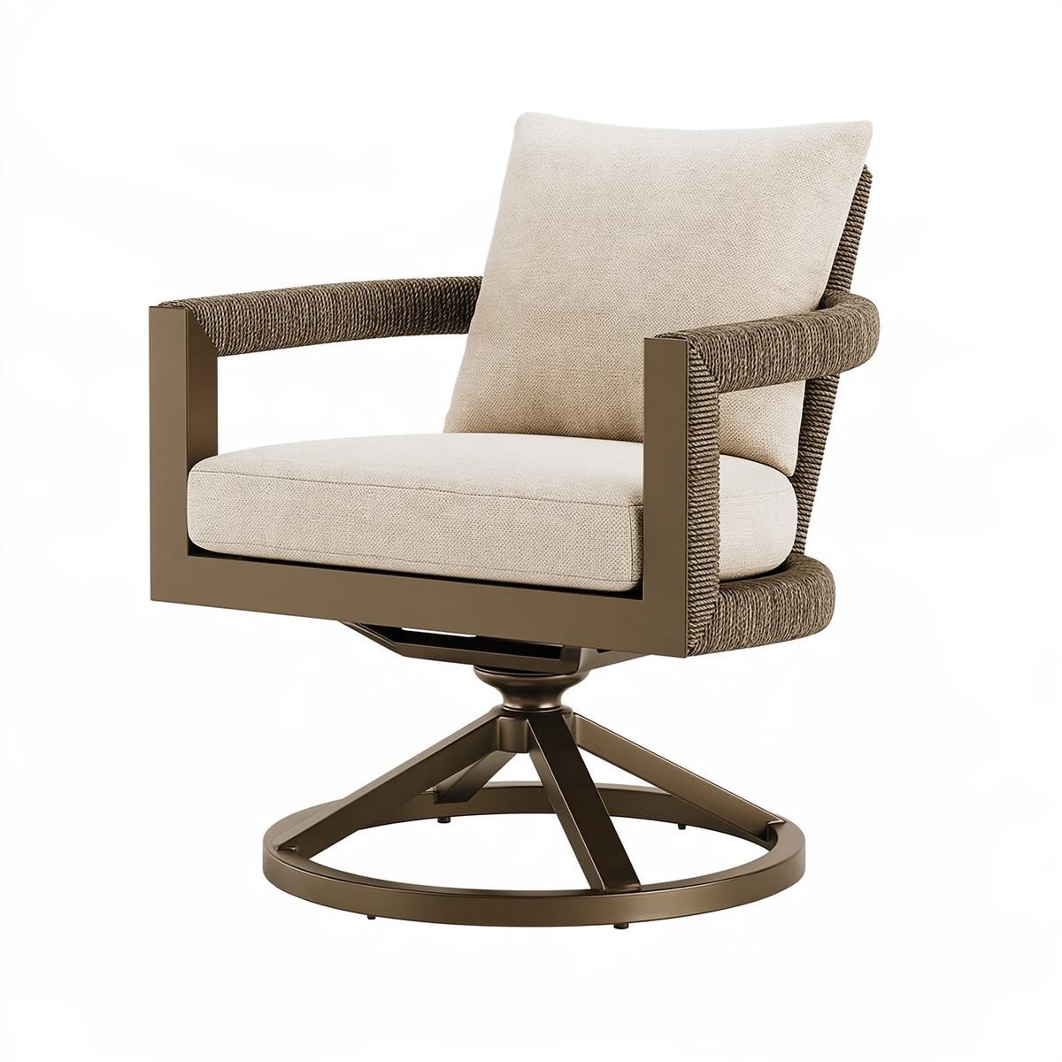 Poltrona girevole 78 x 78 x 88 cm in metallo e corda intrecciata beige tortora